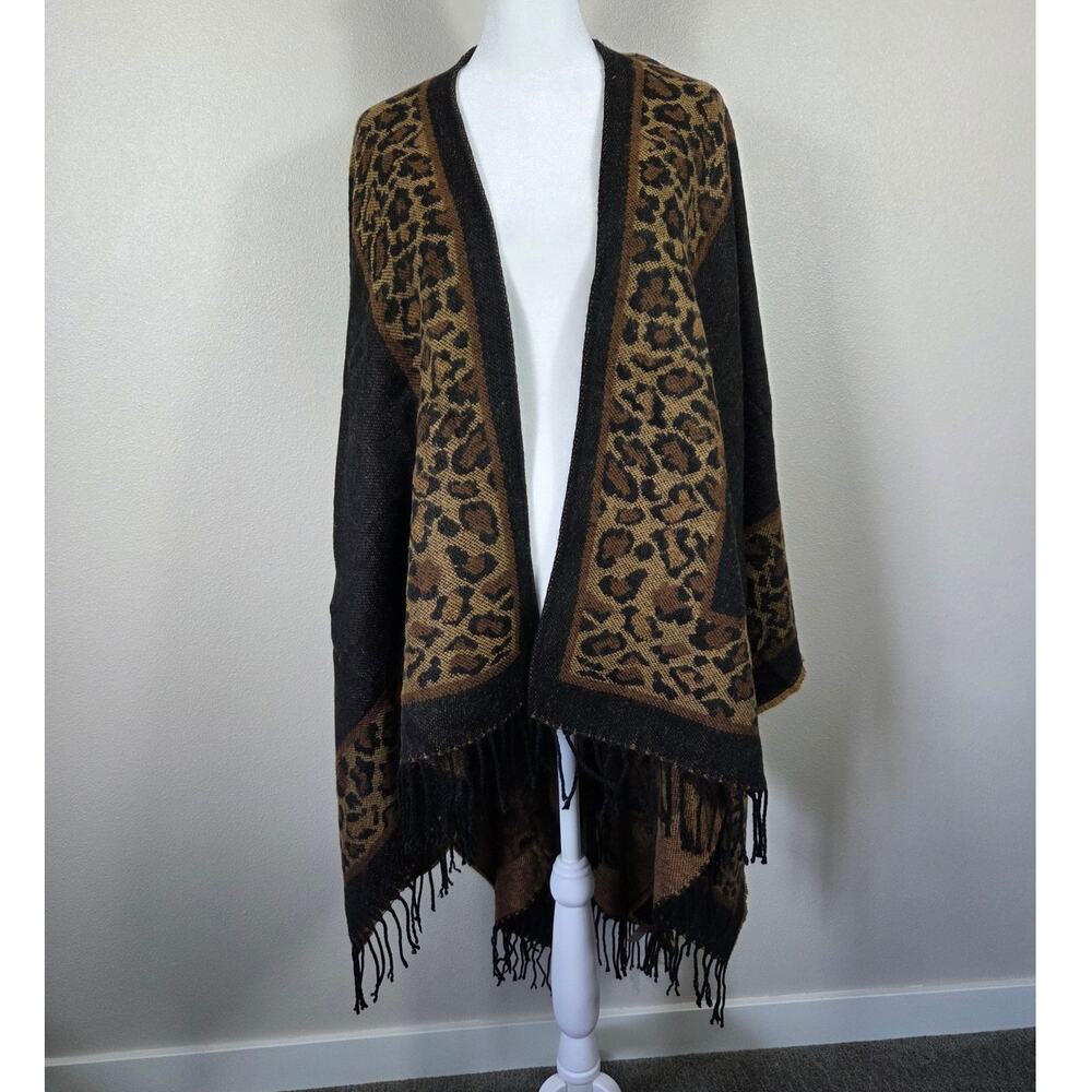 Soft Surroundings Cheetah Print Wrap Sweater Brown and Black OS